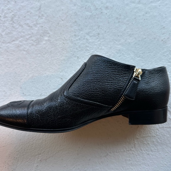 Black Leather Chanel Booties with CC cap toe - Picture 5 of 8